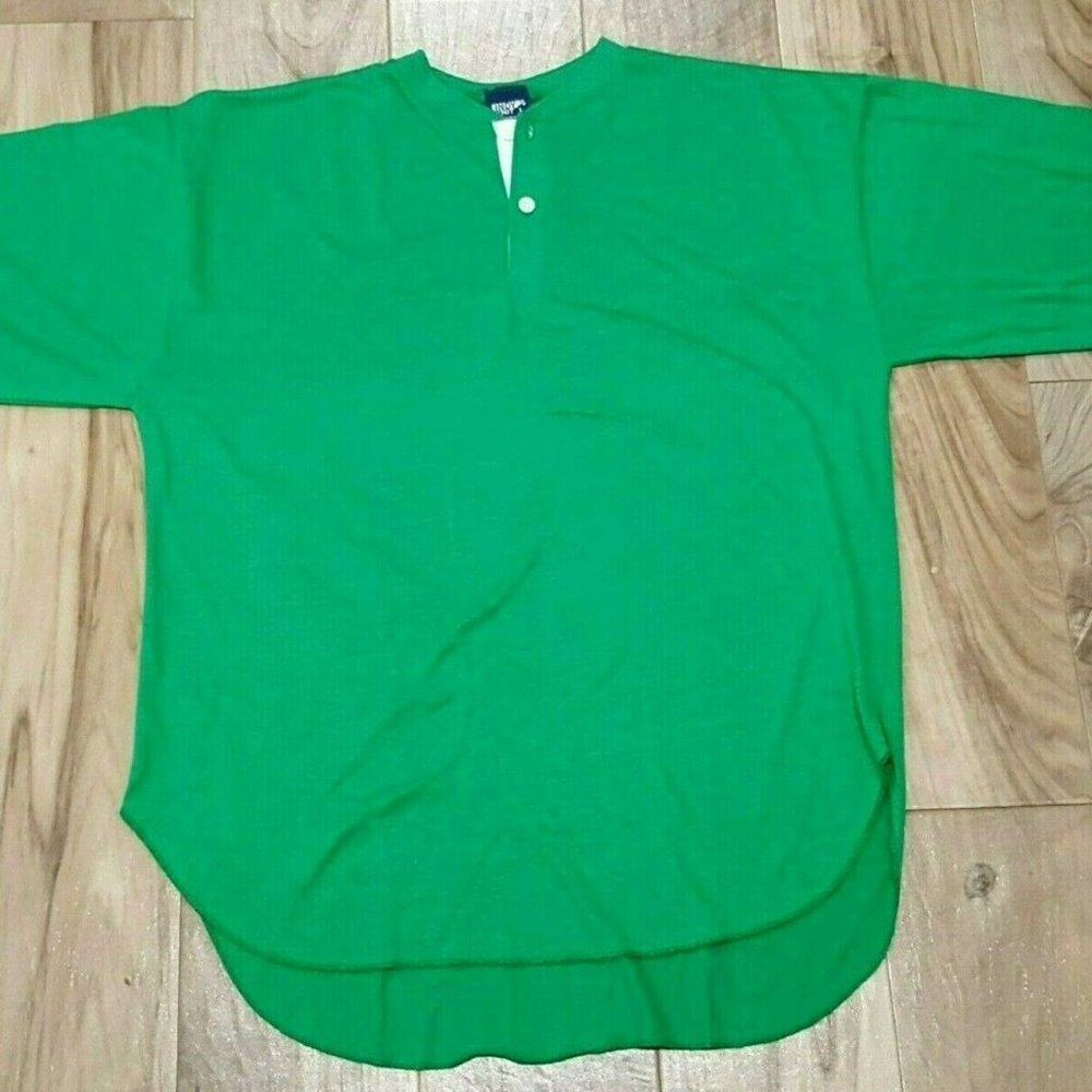 Nos Vintage 70s Henley Tee Shirt L/Large Mens Indy Knit Green 80s Blank T-Shirt